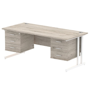 Impulse 1800 x 800mm Straight Desk Grey Oak Top White Cantilever Leg 2 x 3 Drawer Fixed Pedestal