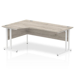 Impulse 1800mm Left Crescent Desk Grey Oak Top White Cantilever Leg