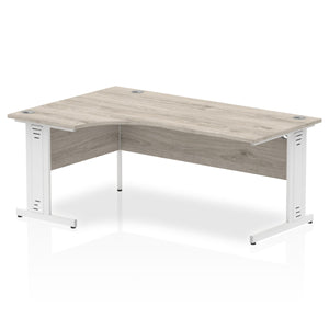 Impulse 1600mm Left Crescent Desk Grey Oak Top White Cable Managed Leg