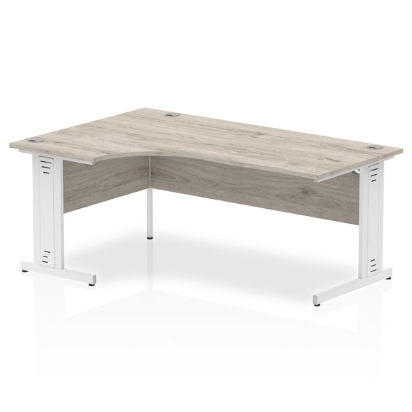 Impulse 1600mm Left Crescent Desk Grey Oak Top White Cable Managed Leg