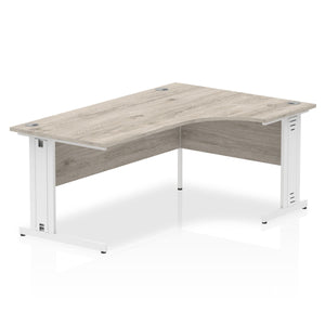 Impulse 1600mm Right Crescent Desk Grey Oak Top White Cable Managed Leg