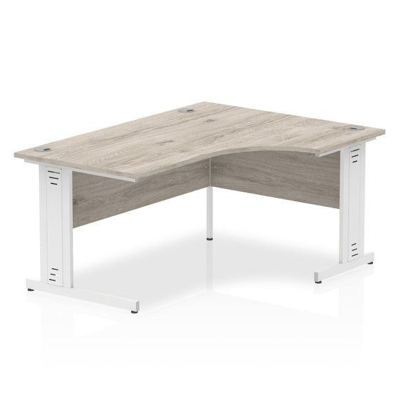 Impulse 1800mm Right Crescent Desk Grey Oak Top White Cable Managed Leg