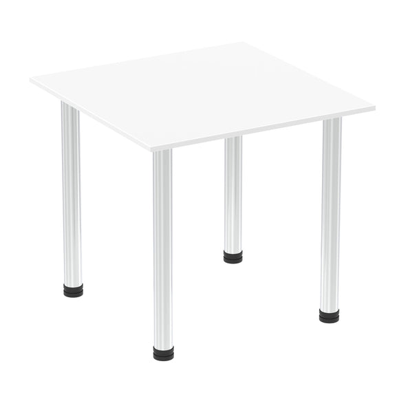 Impulse 800mm Square Table White Top Chrome Post Leg