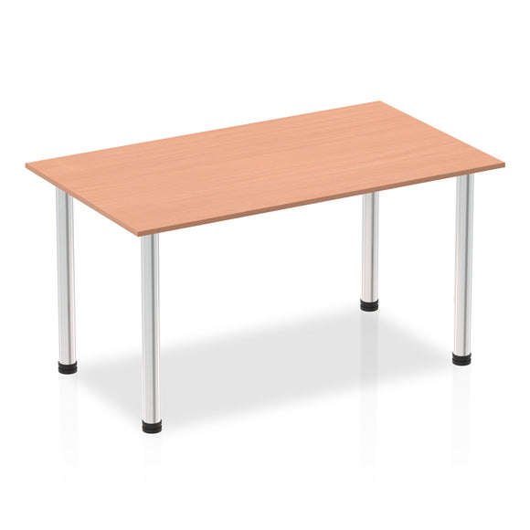 Impulse 1400mm Straight Table Beech Top Chrome Post Leg