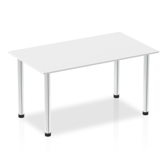 Impulse 1400mm Straight Table White Top Chrome Post Leg