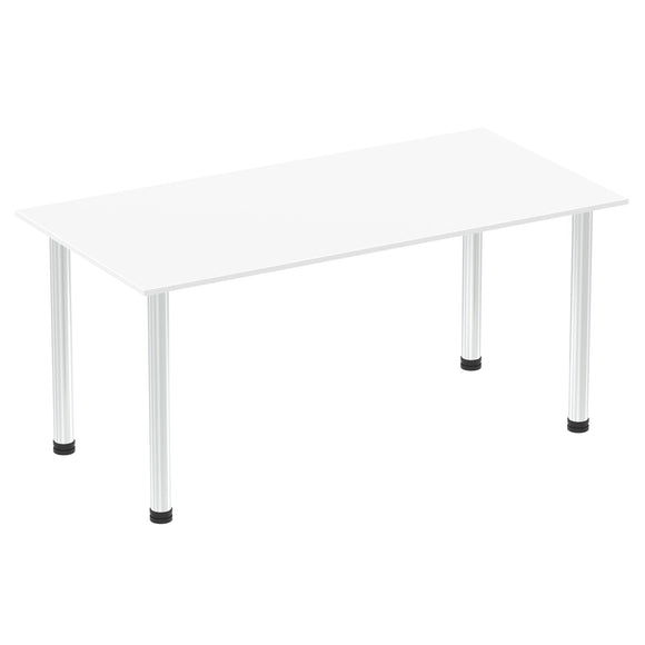 Impulse 1600mm Straight Table White Top Chrome Post Leg