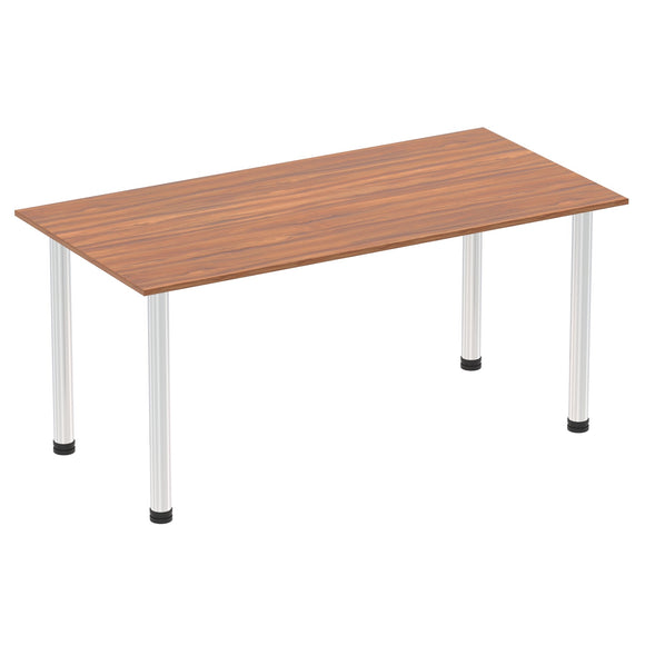 Impulse 1600mm Straight Table Walnut Top Chrome Post Leg