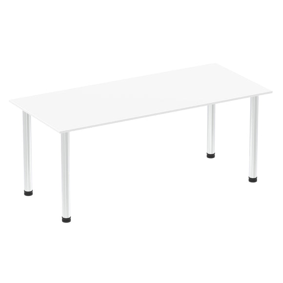 Impulse 1800mm Straight Table White Top Chrome Post Leg