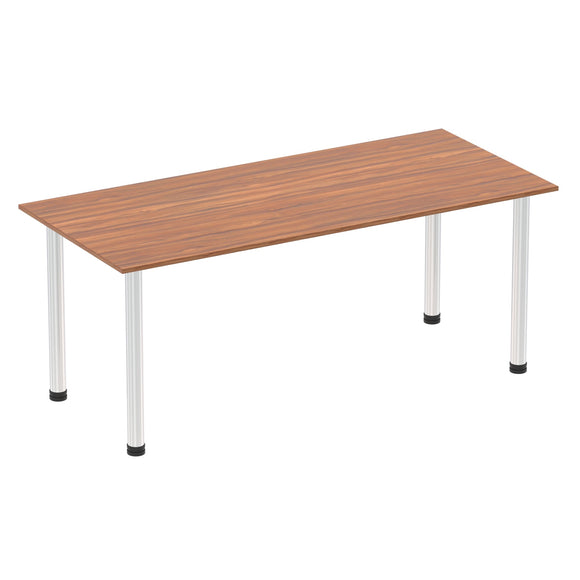 Impulse 1800mm Straight Table Walnut Top Chrome Post Leg