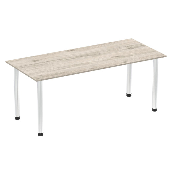 Impulse 1800mm Straight Table Grey Oak Top Chrome Post Leg