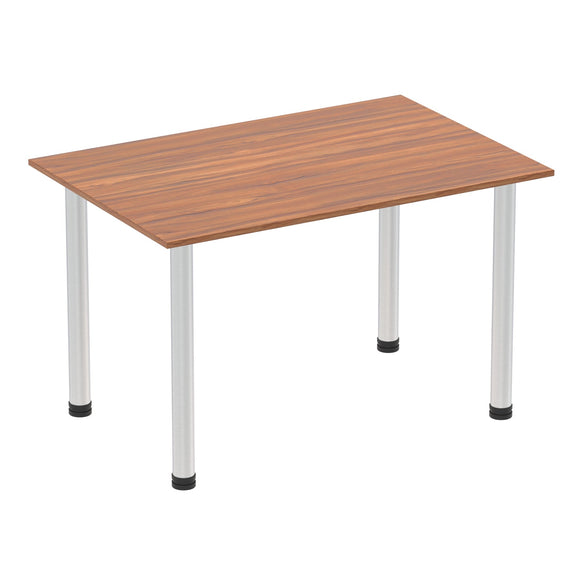 Impulse 1200mm Straight Table Walnut Top Brushed Aluminium Post Leg