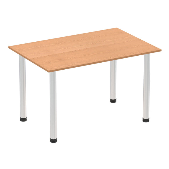 Impulse 1400mm Straight Table Oak Top Brushed Aluminium Post Leg