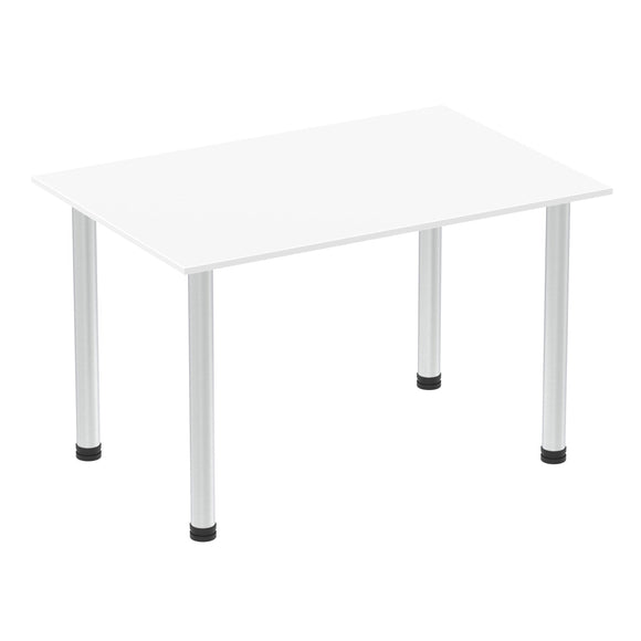 Impulse 1400mm Straight Table White Top Brushed Aluminium Post Leg