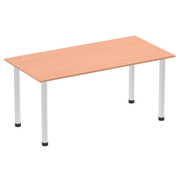 Impulse 1600mm Straight Table Beech Top Brushed Aluminium Post Leg