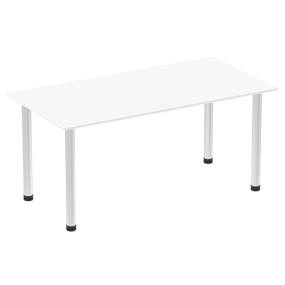 Impulse 1600mm Straight Table White Top Brushed Aluminium Post Leg