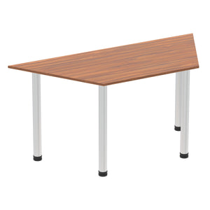 Impulse 1600mm Trapezium Walnut Top Brushed Aluminium Post Leg