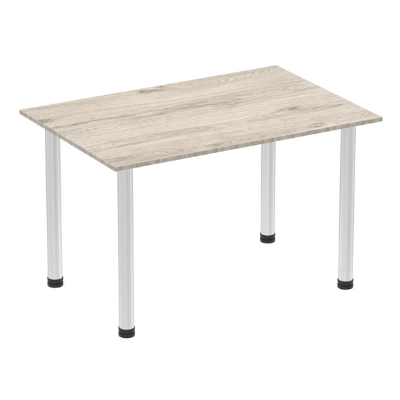 Impulse 1200mm Straight Table Grey Oak Top Brushed Aluminium Post Leg