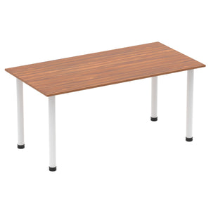 Impulse 1600mm Straight Table Walnut Top White Post Leg