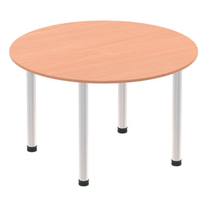 Impulse 1200mm Round Table Grey Oak Top White Post Leg