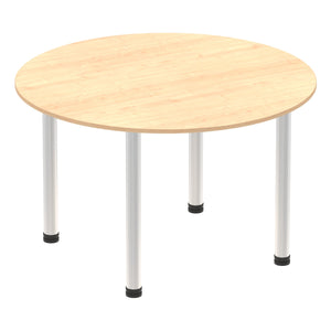 Impulse 1200mm Round Table Maple Top Brushed Aluminium Post Leg