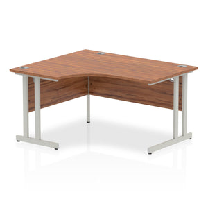 Impulse 1400mm Left Crescent Desk Walnut Top Silver Cantilever Leg