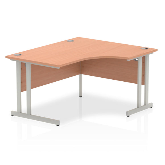 Impulse 1400mm Right Crescent Desk Beech Top Silver Cantilever Leg