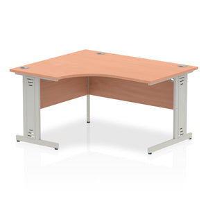 Impulse 1400mm Left Crescent Desk Beech Top Silver Cable Managed Leg