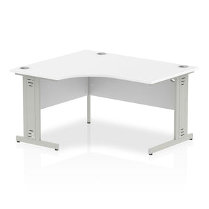 Impulse 1400mm Left Crescent Desk White Top Silver Cable Managed Leg