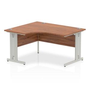 Impulse 1400mm Left Crescent Desk Walnut Top Silver Cable Managed Leg