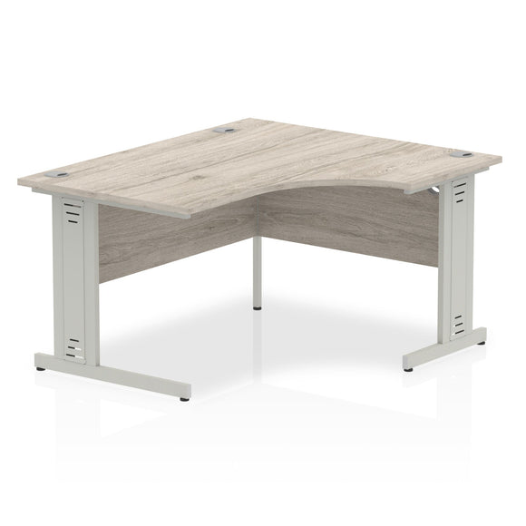 Impulse 1400mm Right Crescent Desk Grey Oak Top Silver Cable Managed Leg