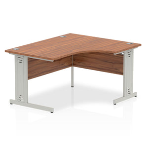 Impulse 1400mm Right Crescent Desk Walnut Top Silver Cable Managed Leg