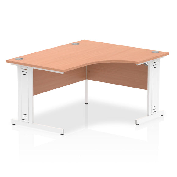 Impulse 1400mm Right Crescent Desk Beech Top White Cable Managed Leg