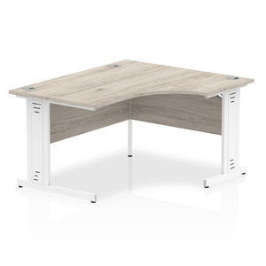 Impulse 1400mm Right Crescent Desk Grey Oak Top White Cable Managed Leg