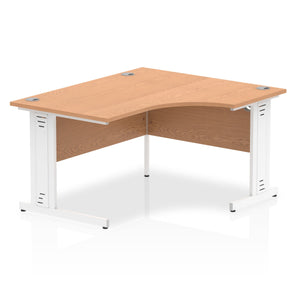 Impulse 1400mm Right Crescent Desk Oak Top White Cable Managed Leg