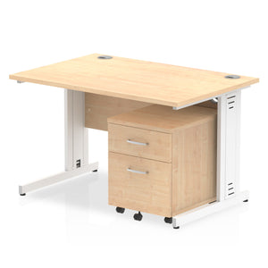 Impulse 1200 x 800mm Straight Desk Maple Top White Cable Managed Leg with 2 Drawer Mobile Pedestal Bundle