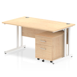 Impulse 1400 x 800mm Straight Desk Maple Top White Cantilever Leg with 2 Drawer Mobile Pedestal Bundle