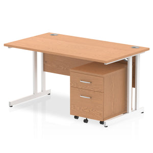 Impulse 1400 x 800mm Straight Desk Oak Top White Cantilever Leg with 2 Drawer Mobile Pedestal Bundle