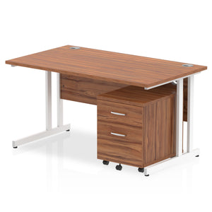 Impulse 1400 x 800mm Straight Desk Walnut Top White Cantilever Leg with 2 Drawer Mobile Pedestal Bundle