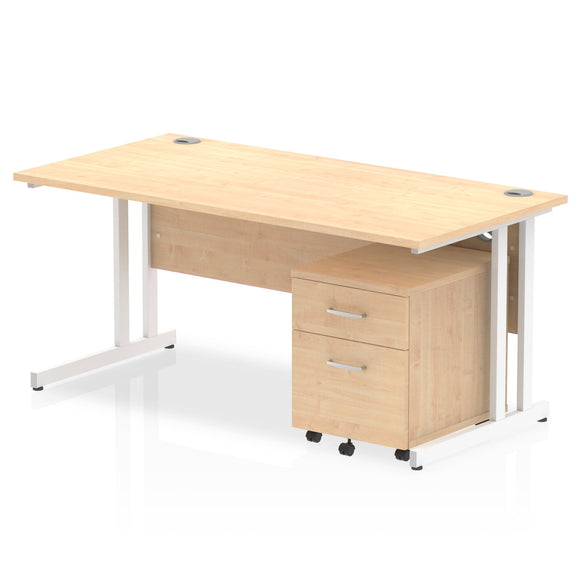 Impulse 1600 x 800mm Straight Desk Maple Top White Cantilever Leg with 2 Drawer Mobile Pedestal