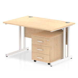 Impulse 1200 x 800mm Straight Desk Maple Top White Cantilever Leg with 3 Drawer Mobile Pedestal Bundle