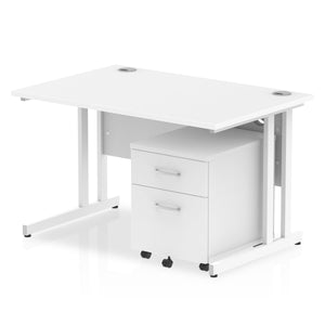 Impulse 1200 x 800mm Straight Desk White Top White Cantilever Leg with 2 Drawer Mobile Pedestal Bundle