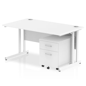 Impulse 1400 x 800mm Straight Desk White Top White Cantilever Leg with 2 Drawer Mobile Pedestal Bundle