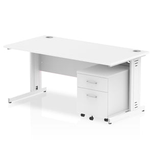 Impulse 1600 x 800mm Straight Desk White Top White Cable Managed Leg with 2 Drawer Mobile Pedestal