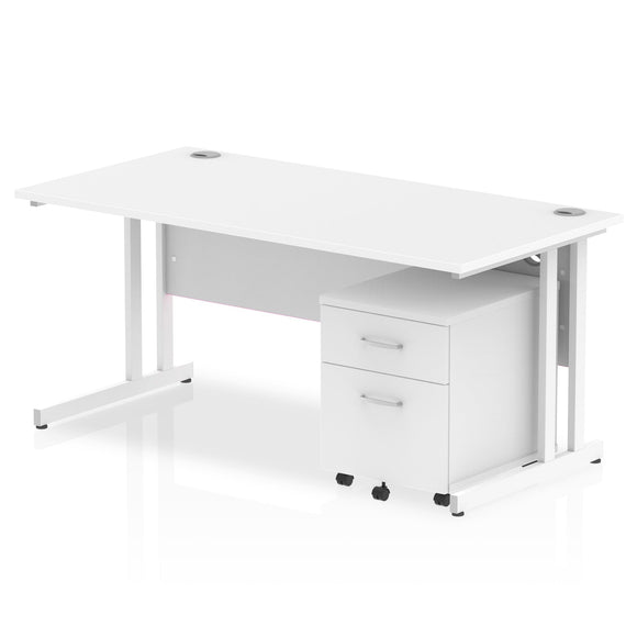 Impulse 1600 x 800mm Straight Desk White Top White Cantilever Leg with 2 Drawer Mobile Pedestal