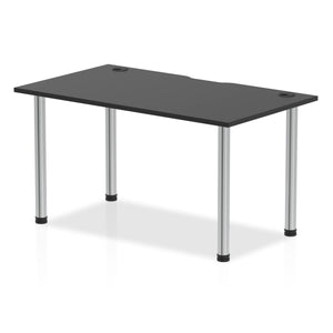 Impulse Black Series 1400 x 800mm Straight Table Black Top with Cable Ports Chrome Leg