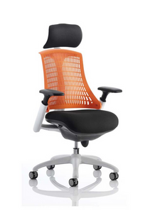 Flex Task Operator Chair Black Frame With Black Fabric Seat Orange Back With Arms With Headrest