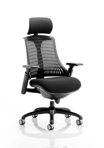 Flex Task Operator Chair Black Frame With Black Fabric Seat Black Back With Arms With Headrest