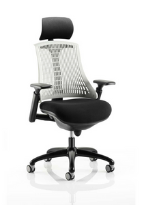 Flex Task Operator Chair Black Frame With Black Fabric Seat Moonstone White Back With Arms With Headrest