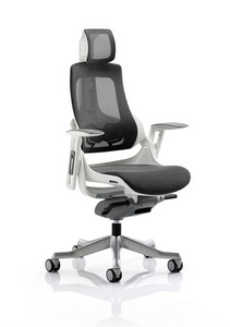 Zure Executive Chair White Shell Charcoal Mesh With Arms And Headrest