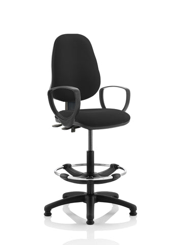 Eclipse Plus II Lever Task Operator Chair Black With Loop Arms With Hi Rise Draughtsman Kit